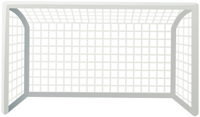 Soccer goal front view, football field sports equipment vector illustration isolated on white. Score goal in team ball game. Gate with rope net on stadium, metal construction for soccer tournament