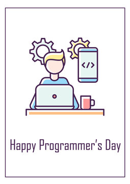 Celebrate programmers day greeting card with color icon element. Coding all day. Postcard vector design. Decorative flyer with creative illustration. Notecard with congratulatory message