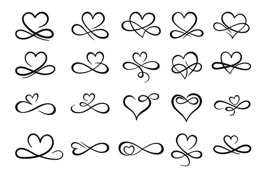 Infinity Love Symbol. Hand Drawn Heart Ornate, decorative flourishes.
