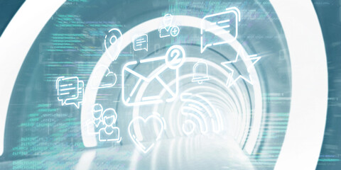 Light Corridor modern background. Futuristic Sci-Fi Tunnel. 3D Rendering