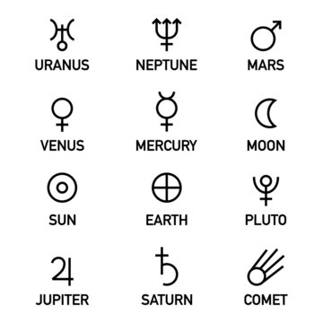 Planets symbols vector illustration set isolated on white background