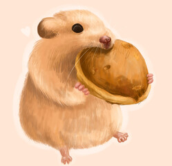 2d digital draw hamster illustration. Hamster with pancake. Cute pet illustration