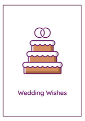 Wedding wishes greeting card with color icon element. Congrats to newlyweds. Blessing couple. Postcard vector design. Decorative flyer with creative illustration. Notecard with congratulatory message