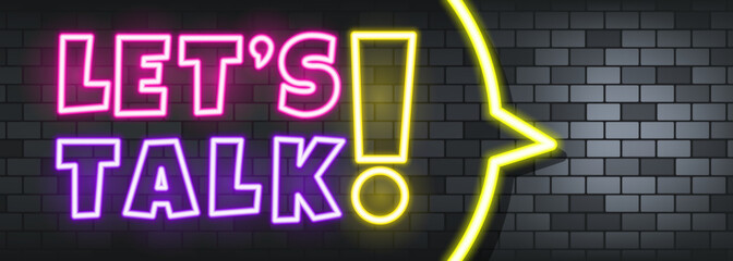 Let is talk neon text on the stone background. Let is talk. For business, marketing and advertising. Vector on isolated background. EPS 10