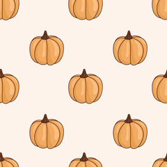 Vector autumn seamless pattern. Doodle pumpkin images. Background or wallpaper design.