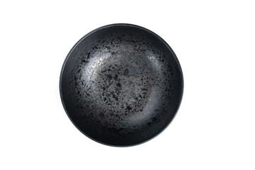 Empty isolated black plate on white bakground.