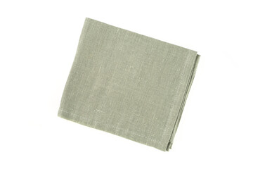 Green textile napkin isolated on white background.