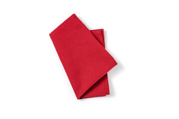 Red textile napkin isolated on white background. - obrazy, fototapety, plakaty