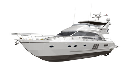 3d weiße Yacht, Luxusyacht weiß mit Radar für Navigation, isoliert - 447278552