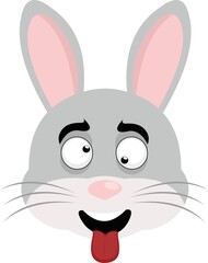 Vector emoticon illustration of a cartoon rabbit's face with a crazy expression

