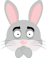 Vector illustration of emoticon of the face of a cartoon rabbit covering his mouth with his hands