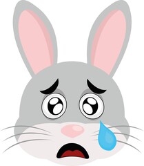 Vector emoticon illustration of a cartoon rabbit's face with a sad expression and a tear falling from his eye