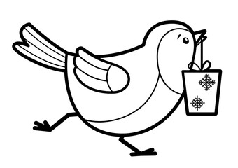 Christmas coloring book or page. Christmas Bird black and white vector illustration