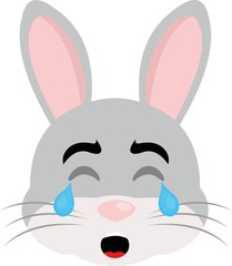 Vector emoticon illustration of a cartoon rabbit's face with a sad expression, crying with tears falling from his eyes