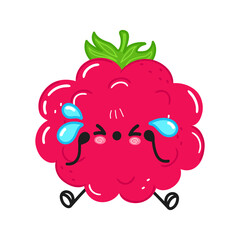 Cute sad and crying raspberries  character. Vector hand drawn cartoon kawaii character illustration icon. Isolated on white background. Raspberries character concept