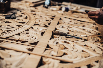 Fototapeta na wymiar craftsmanship on wood in Morocco