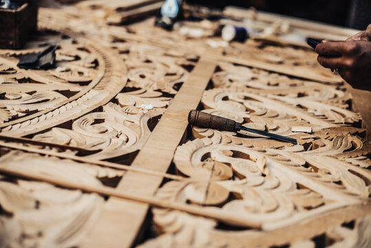 craftsmanship on wood in Morocco