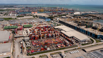 industrial area and sea freight aerial landscape view
