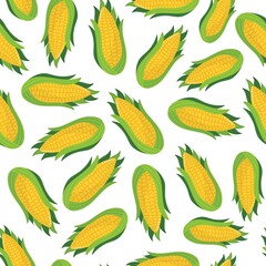 Cute  corn cobs seamless pattern. Ripe vegetables background. Organic food ingredient print in cartoon style. Vector illustration