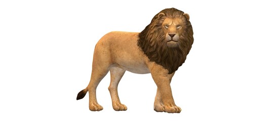 3d lion with a beautiful mane on a white background