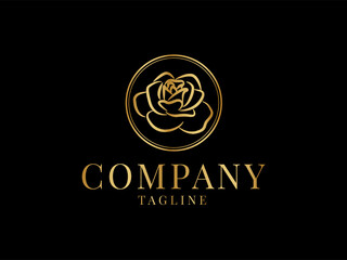 Elegant Gold Rose Flower Logo Design on Black Background