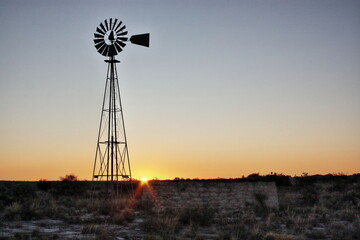 Windmill at sunrise at Seminole Canyon State Park Texas