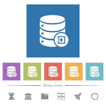 Import database flat white icons in square backgrounds