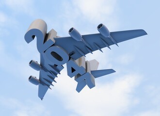 3D illustration of 2047 text with plane wings © vexworldwide