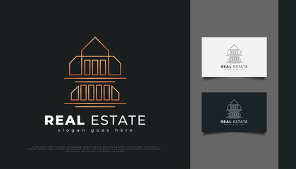 Luxury Gold Real Estate Logo Design with Linear Concept. Construction, Architecture or Building Logo Design