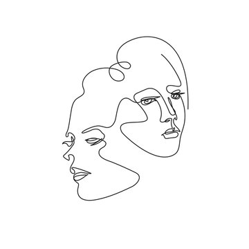 recommend clip art: Two female faces are drawn with one line. Continuous line. Vector illustration in a minimalistic style.