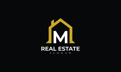 Alphabet M Real Estate Monogram Vector Logo Design, Letter M House Icon Template