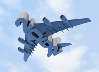 3D illustration of 2062 text with plane wings