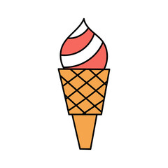 Doodle style ice cream. Summer icy sweet dessert. Simple illustration isolated on white background. Summer icon