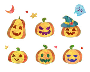 手書き 水彩 ジャックオーランタン アイコン セット