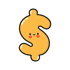 Cute funny dollar character. Vector hand drawn cartoon kawaii character illustration icon. Isolated on white background. Dollar character concept