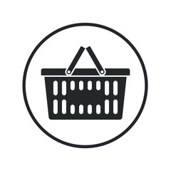 Shopping basket graphic icon. Food basket sign in the circle isolated on white background. Vector illustration