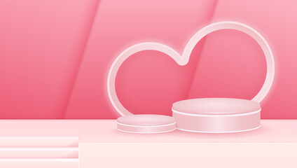 Empty Podium Studio Pink Background For Product Display Advertise