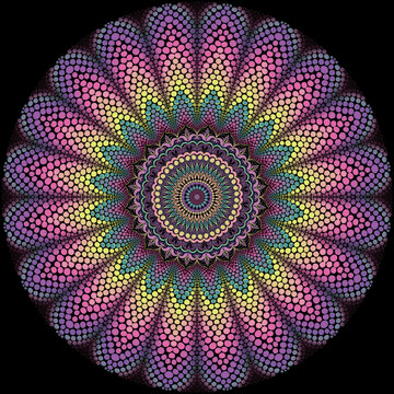 Colorful Mandala drawn in dot style