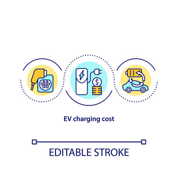 EV Charging Cost Concept Icon. Electric Car Charging Price Abstract Idea Thin Line Illustration. Eco Transport Batteries Power. Alternative Fuel. Vector Isolated Outline Color Drawing. Editable Stroke