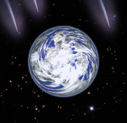Comet over the earth. Meteor rain. The elements of this image furnished by NASA.
