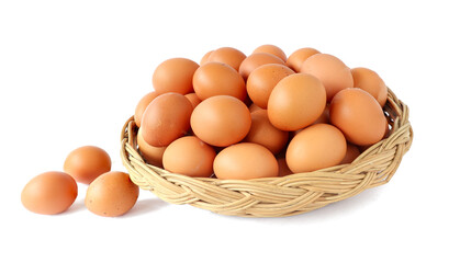 Fresh eggs in the basket isolated on white background