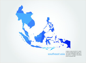 southeast asia map blue Color on white background polygonal