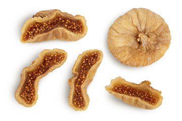 dried fig isolated on white background with clipping path and full depth of field. Top view. Flat lay
