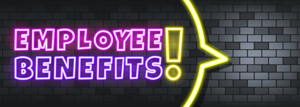 Employee benefits neon text on the stone background. Employee benefits. For business, marketing and advertising. Vector on isolated background. EPS 10