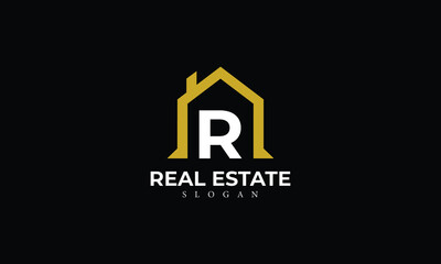 Alphabet R Real Estate Monogram Vector Logo Design, Letter R House Icon Template