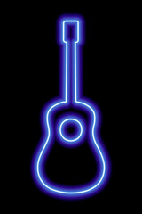 Simple blue neon guitar silhouette on a black background - obrazy, fototapety, plakaty