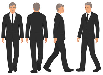 vector illustration, businessman walking in suit, fashion man isolated