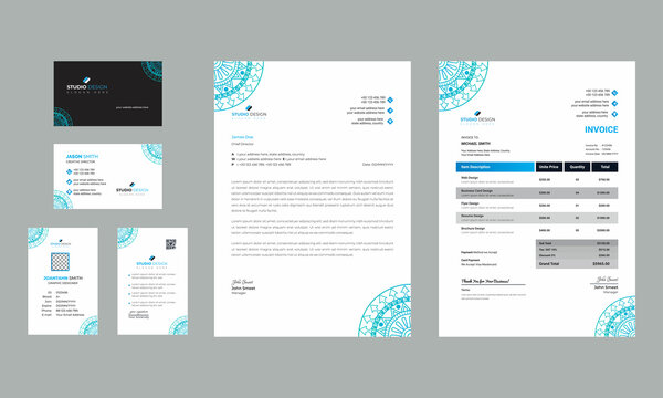Modern blue professional business stationery set
