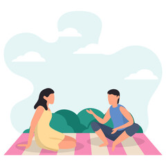 Husban and Wife on Picnic Concept, Couple Chatting While sitting on Blanket at Park Vector Icon Design, Weekly holidays Activity Symbol, Week Rest Days Sign, Lazy weekends people Stock illustration