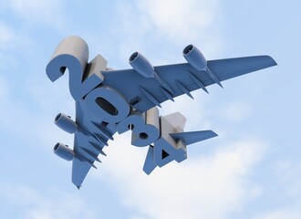 3D illustration of 2034 text with plane wings © vexworldwide